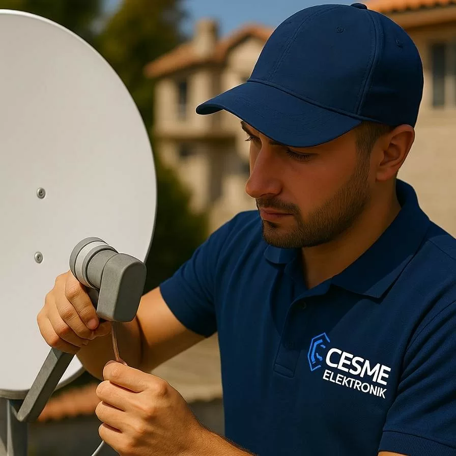 Çeşme Elektronik Servis uydu sistemleri – merkezi uydu kurulumu, çanak anten montajı ve sinyal ayarı görseli